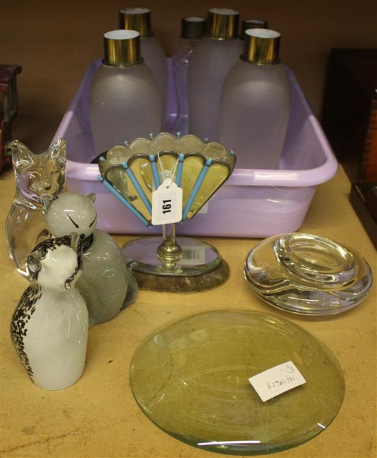 Glass cat figures etc